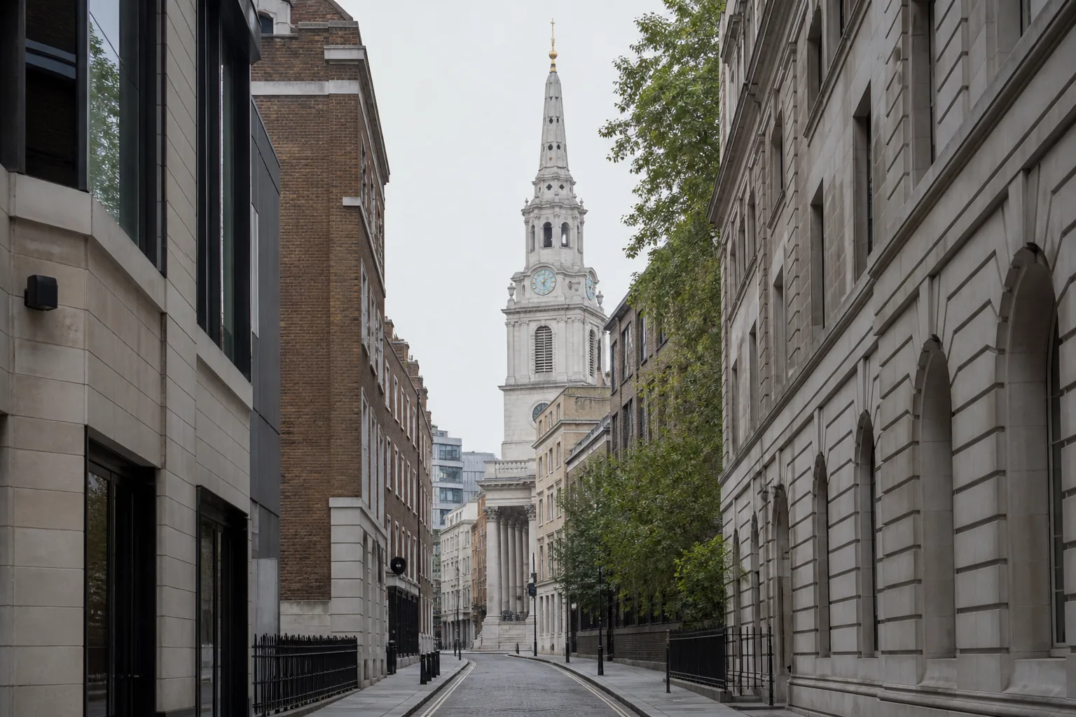 St Martin-in-the-Fields spire from a side street