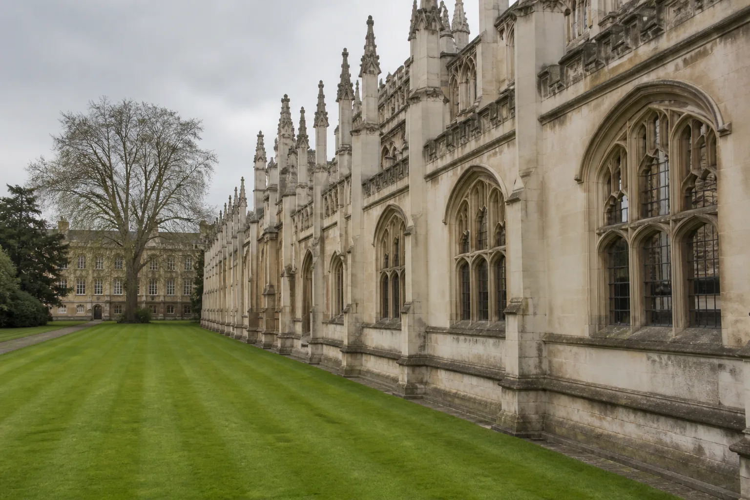 College green lawn beside the cloister wall
